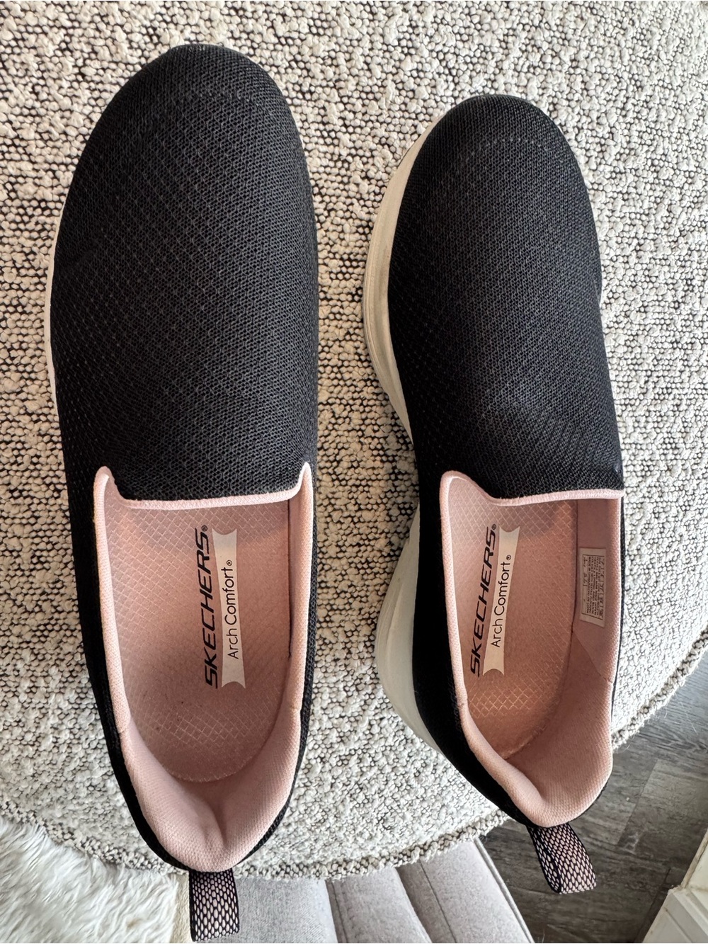 Skechers Black Slip-On Athletic Sneakers with Pink Lining. Used once